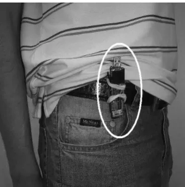 Figure 2. Pen-resembling accelerometer sensor attached to the hip [9].