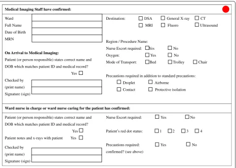 Figure 1 Transfer form, with a coloured cue applied. A red cue was applied to the transfer form to highlight the need for infection controlprecautions