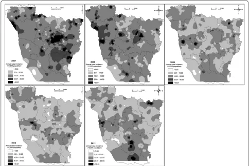 Table 1 Spatial autocorrelation estimation of differentyears using Moran’s I Index