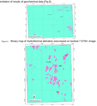 Figure 6.   Binary map of Hydrothermal alteration area based on landsat 7 ETM+ image.