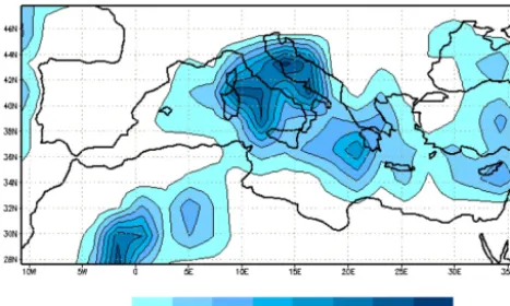Figure 3. Geographical distribution of intense cyclones; that is, cy-clones with a geostrophic circulation larger than 7 × 107 m2 s−1