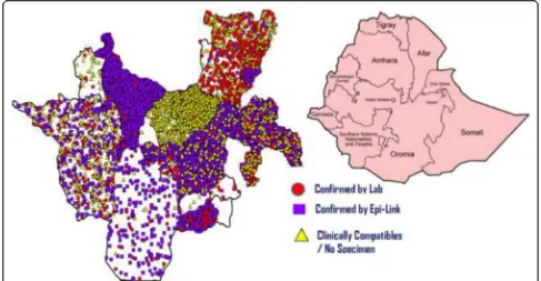 Fig. 1 Map of Ethiopia Showing the Relative Location of SNNPR and its Administrative Zones with Distribution of Measles Cases (Source:WIKIPEDIA, the free Encyclopedia at https://en.wikipedia.org/wiki/Regions_of_Ethiopia)