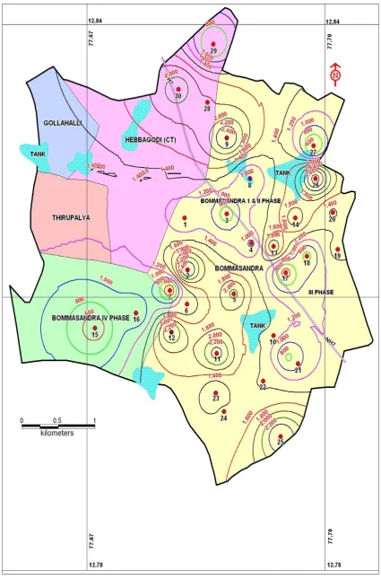 Fig. 4: TDS Contours for the groundwaters of Bommasandra area 