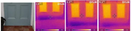 Fig. 14. (second image from left), conventional letter box flap (second image from right), draught excluding letter flap (right) showing more heat loss through the letter box with no draught intervention