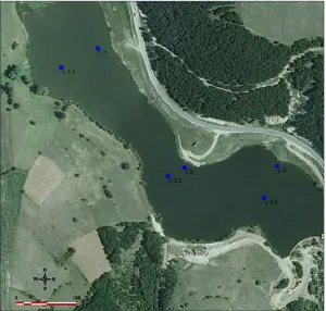 Figure 1. The location of the six sampling stations at the Livoq Lake