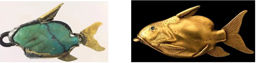 Fig. 21: Fish-amulet from the 12th -13th Dynasties.[41]  Fig. 22: Fish-amulet from the 11th -14th Dynasties.[42]