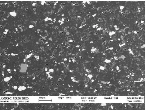 Fig. 3: SEM micrograph of C-Cu-resin sample; warm-compacted at 150C followed 