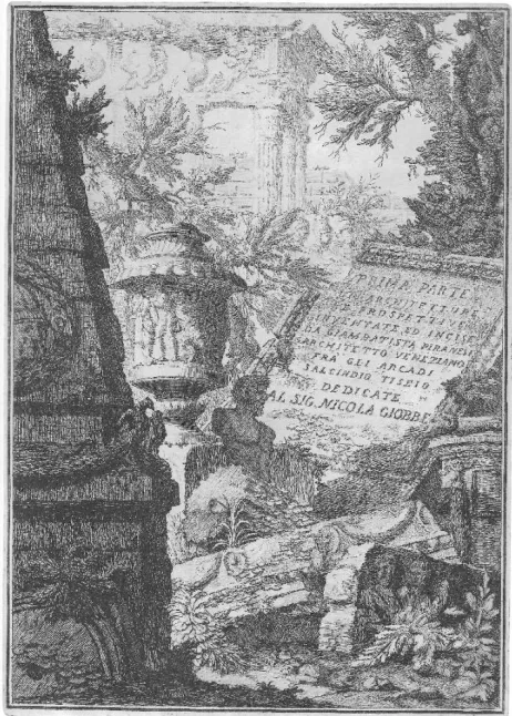Figure 1.1 Title page of Prima Parte di Architetture e Prospettive (second state), with the distinction of the Accademia degli Arcadi