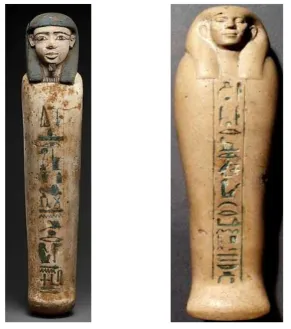 Fig. 3: Wooden shabti from the 12th Dynasty.[12]       Fig. 4: Limestone shabti from the 12th Dynasty.[13] 