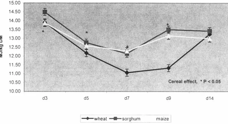 Table 2. Least square means for AME (MJ/ kg OM) of wheat, sorghum and maize­