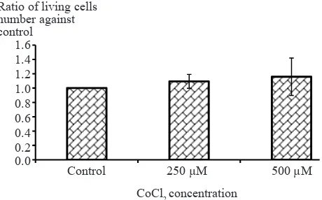 Figure 6. Effect of CoClof survivin mRNA in T47D cells. Significant difference was found between the expression of survivin mRNA of T47D control cells (without induction) and  T47D cells induced by CoCl2 induction on survivin mRNA expression