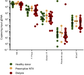 Figure 1 Butyrate-producing species and the butyrate-producing capacity in healthy donors, preemptive renal transplant recipients and dialysis patients