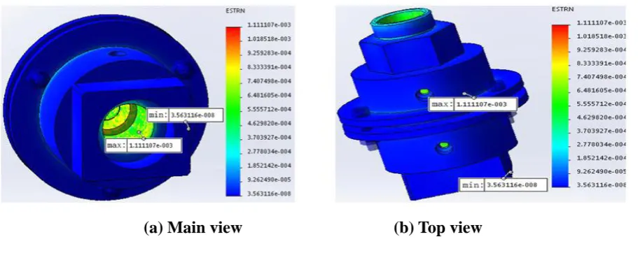 Fig. 14 (a) is the main view of strain of the orifice flowmeter at 100 ℃ and 0.1 MPa and its 
