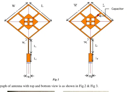 Fig 2 Front and back view of Rhombus shaped Microstrip antenna without capacitor 
