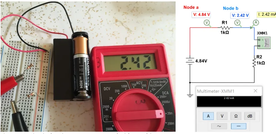 Figure 1.8: Circuit showing current measured with a Multimeter. 