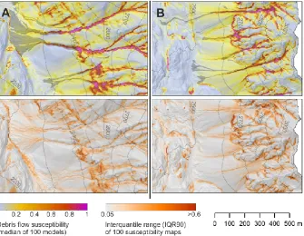 Fig. 7. Map sections (for full extent, see Supplement) from the ZBT (B) and LT (A) areas