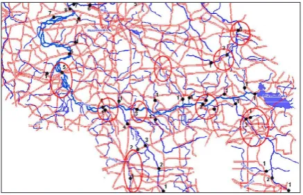 Figure 1. Localization of zones vulnerable to surface water pollution due to transport