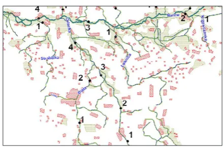 Figure 17. Localization of zones potentially threat-ened by biogens pollution, surface water from the 