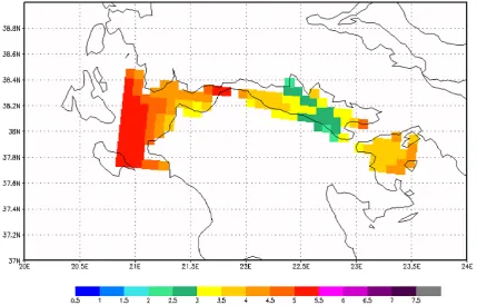 Fig. 2. Horizontal extensions of MM5 operational grids. The rectangles inside the grid 1 area (24 km grid spacing) denote the location ofgrid 2 (8 km grid spacing) as well as the studied area of Corinthian Gulf, which is found inside the intermediate grid.