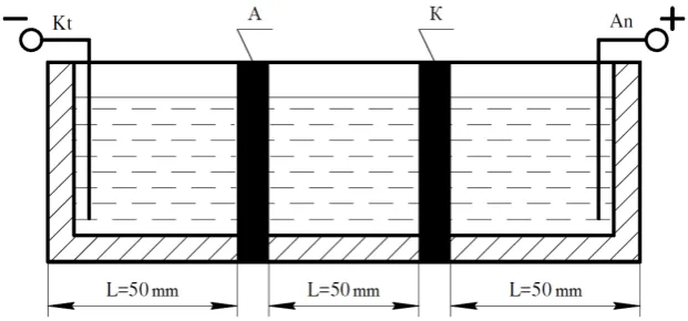 Figure 1. One-chamber electrolyzer: Ct – cathode of 12Cr18Ni10Тi stainless steel; An – ruthenium oxide coated titanium anode