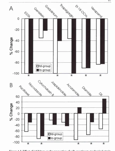 Figure 4-3. Effect of inhibitors on the proportion of cells reacting to mechanical strain 