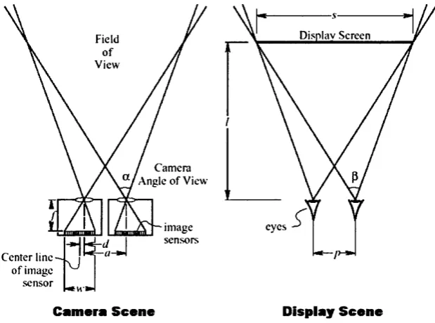 Figure 3.12: Geometry of a parallel-axes stereo camera system for an orthoscopic viewingfrustum.