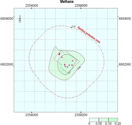 Figure 2. A cartographic model of the total dispersion of methane in the atmosphere during systematic emissions