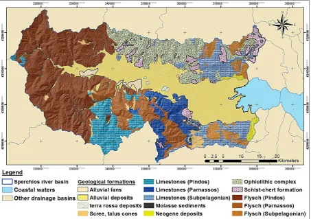 Figure 1. Geological map of Sperchios catchment