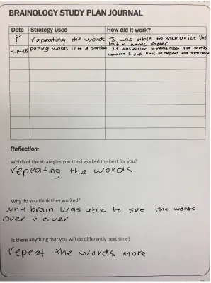 Figure 4.6. Ryan’s Brainology Study Plan Journal 