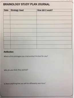 Figure 3.3. Brainology Study Plan Journal worksheet used in this study. 