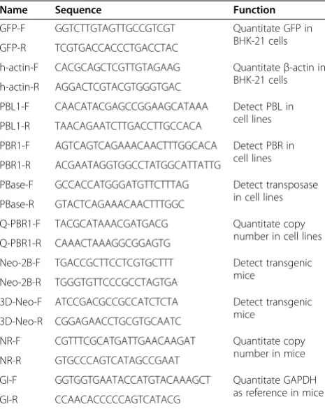 Table 1 The PCR primers used for detection and qPCR oftransgenic cells and mice
