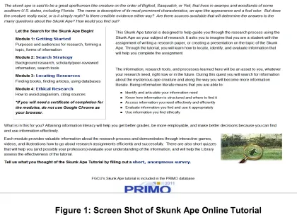 Figure 1: Screen Shot of Skunk Ape Online Tutorial 