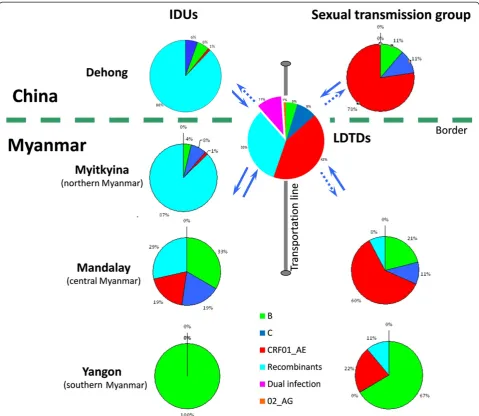 Figure 5 HIV-1 subtype characterization and transmission among different high- risk groups in the China-Myanmar border area