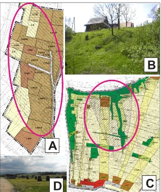 Fig. 3. A-D. Drawings from local spatial development plans with specified investment functions in areas prone to the subsidence of soil masses