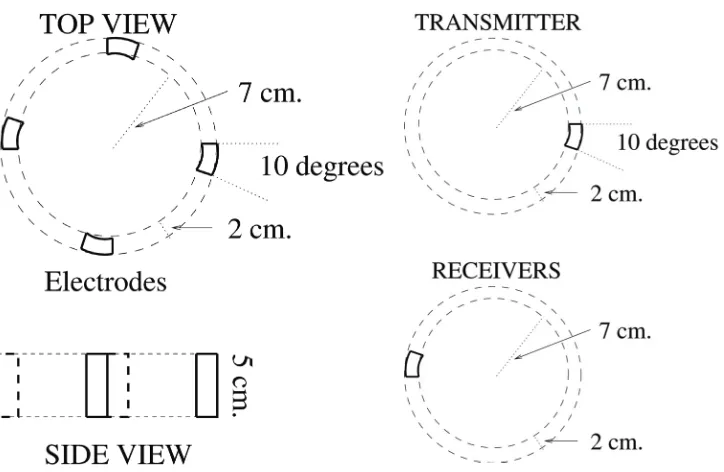 Fig. 2. Geometry of electrodes. Left panel: Top view and side view of the four-patch electrode