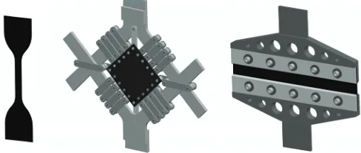 Fig. 1. Specimens and additional equipment used to obtain material data for purely rubber structural components of tyre