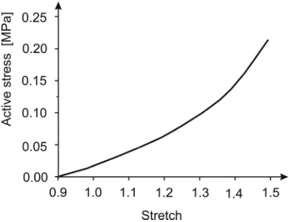 Fig. 2. Active reference stress within muscle fiber in terms of the fiber stretch σ( )0λ 
