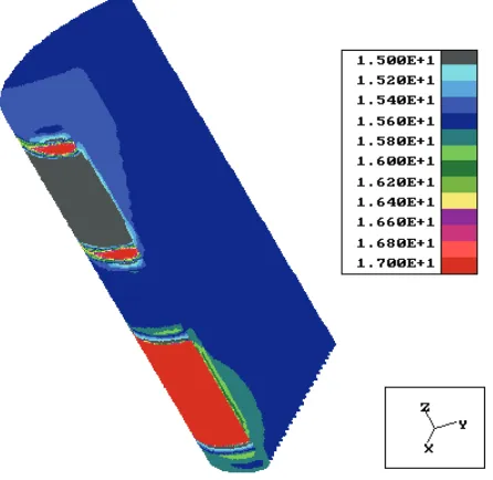 Fig. 6. Electrical potential distribution at the end of pulse in the Case A. The pulse duration tp=1000μs