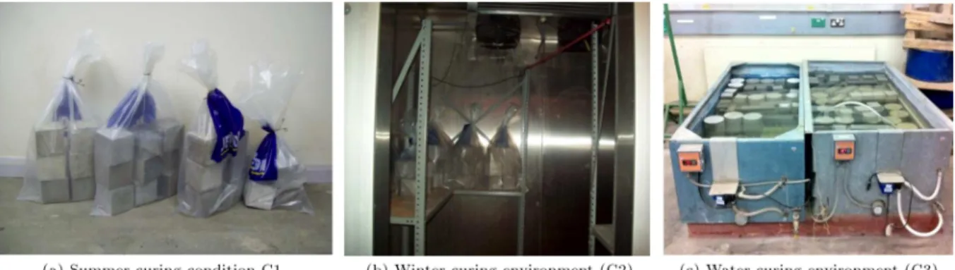 Figure 2. Concrete specimens under various curing environments.