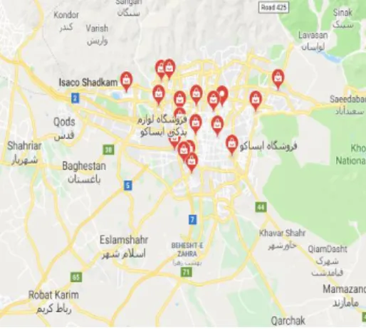 Fig 3. Distribution of authorized dealers  Fig 4. Distribution of trusted retailers     In  this  article,  we  limit  the  study  area  to Tehran  city,  and  it’s  22  districts
