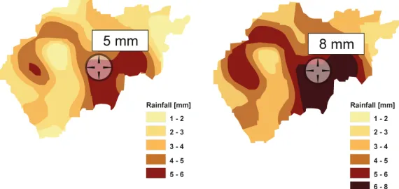 Fig. 9. The change in the values of the interpolated precipitation due to the application of correction factors 