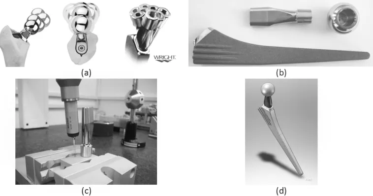 Figure 2c a modular neck is fixated and measured by the CMM and the resulting data is Figure 2b shows a Number 5 stem as well as a long straight neck and the selected head