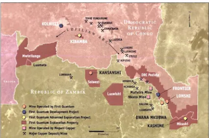 Figure 4.3 Map Showing the Location of Kansanshi Mine in Relation to Other Mines in Zambia 