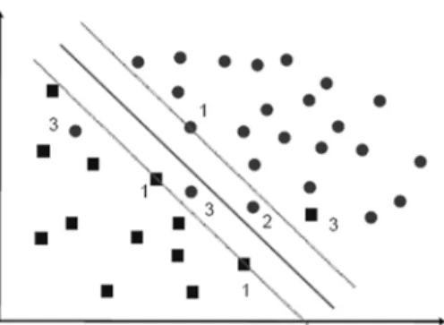 Fig. 1 The SVM separator hyperplane in nonlinear separable case 