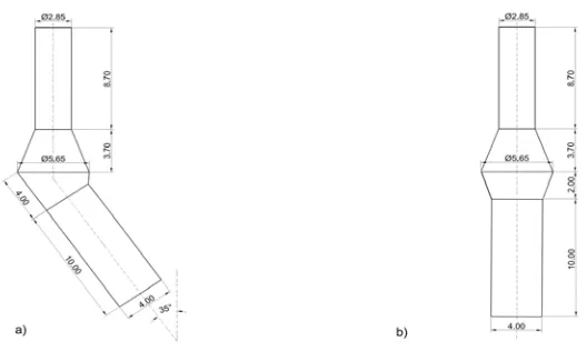 Fig. 7. Simplified models of implants used in bone modeling: a) 35 degrees b) 90 degrees 