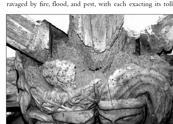 Fig. 3: Deathwatch beetle damage toboss, St Peter’s, Ugborough.