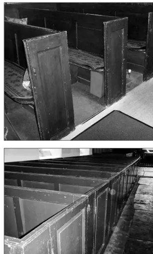 Fig. 14 (top): Dalby Chapel-of-ease – nave pews installed in 1839 either side ofcentral aisle, still in use with doors removed.