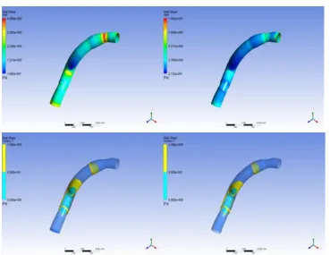Fig.  2. Calculated WSS distribution for the FSI (top left) and rigid wall (top right) simulations
