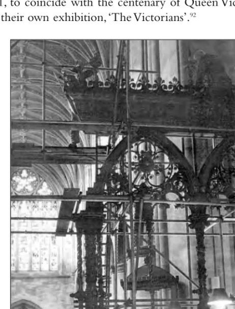 Fig. 34: Hereford choir screen, lookingwest, with scaffolding erected fordismantling, 1967.