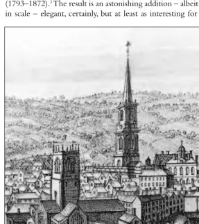 Fig. 1: ‘The South-East Prospect ofLeeds in the County of York’ (detail),engraving by Samuel and NathanielBuck, published 15 April 1745,showing Holy Trinity, Leeds, with towerand spire